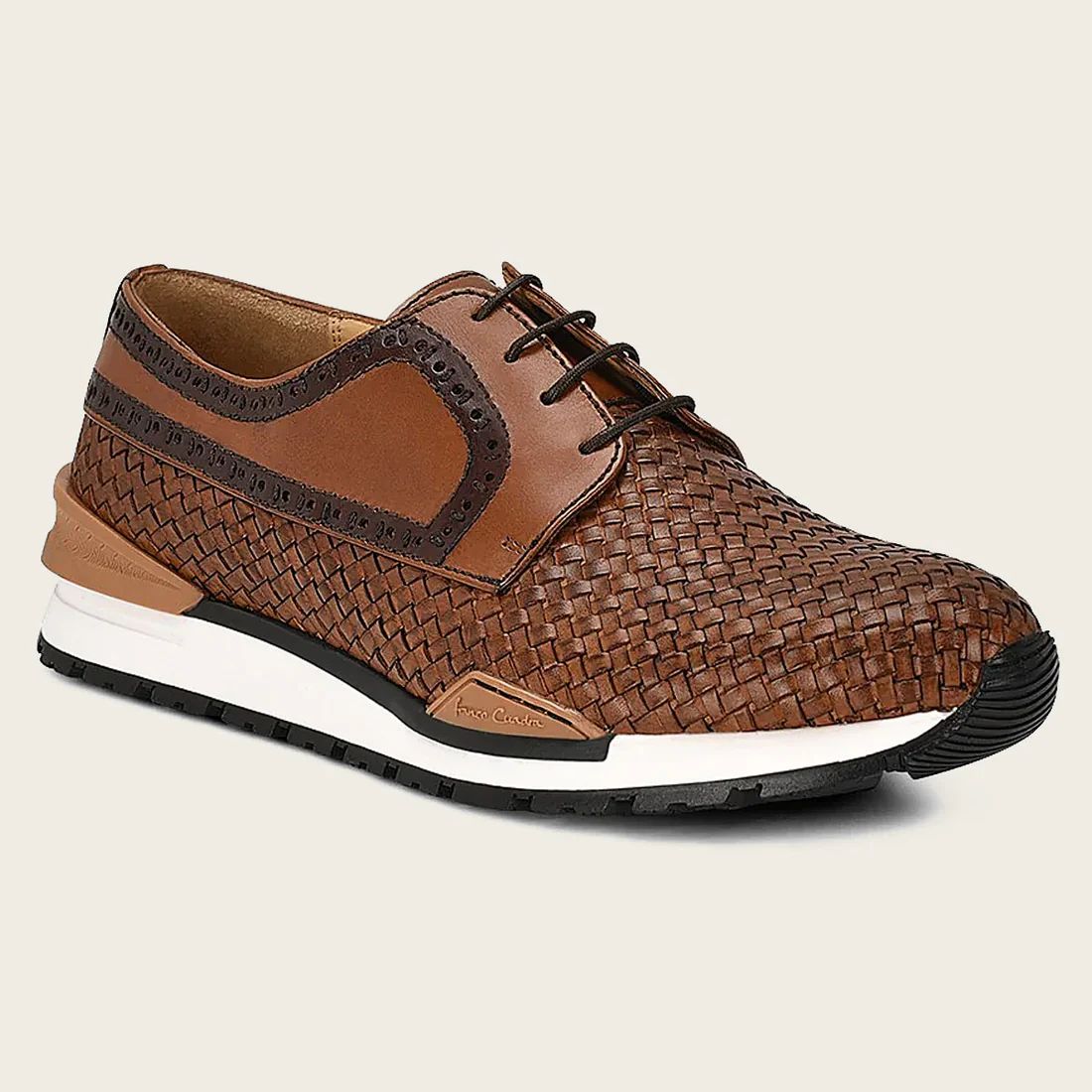 Cuadra | Honey Leather Sneaker With Interwoven Section