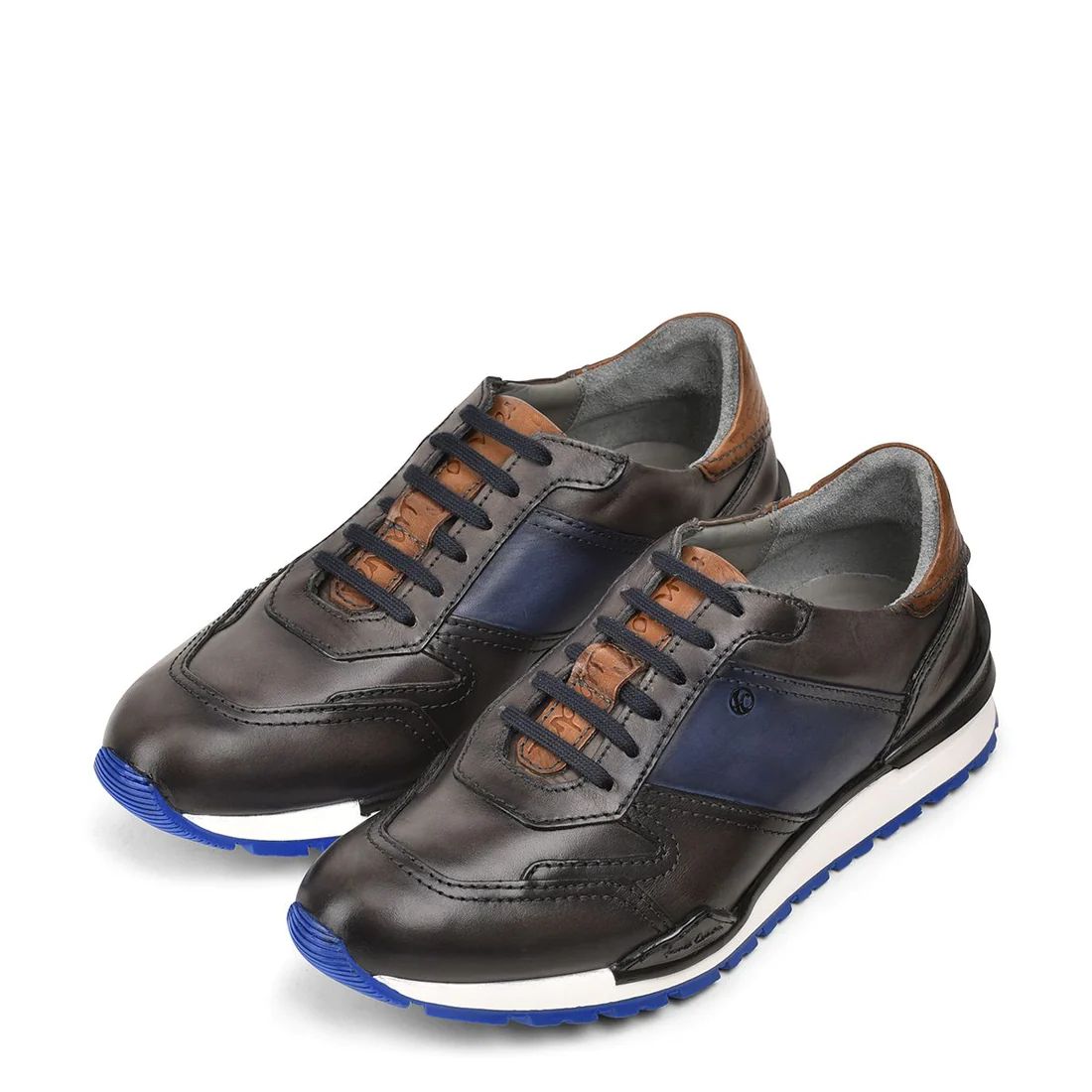 Cuadra | Hand-Painted Blue Leather Sneakers