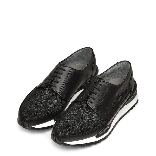 Cuadra | Hand-Painted Black Exotic Leather Sneakers