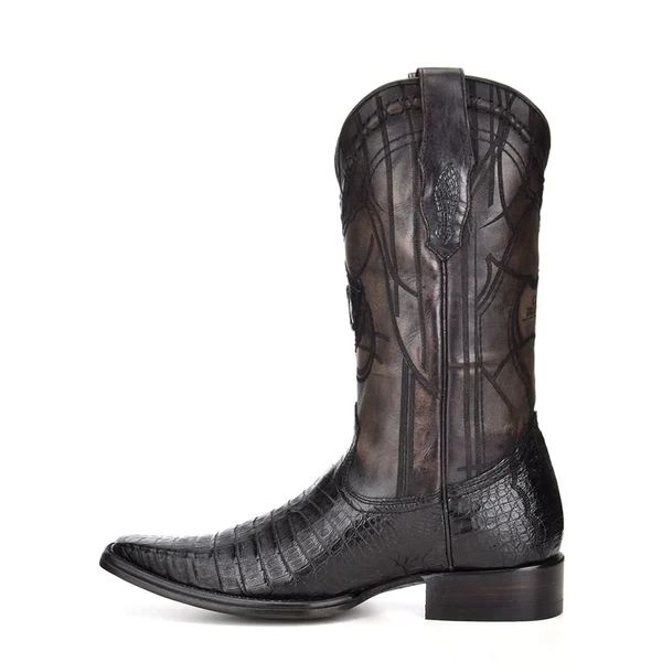 Cuadra | Engraved Black Cayman Leather Boot