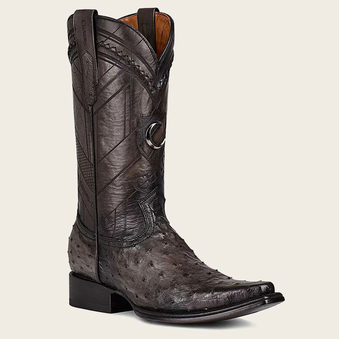 Cuadra | Engraved Grey Exotic Leather Boot-Ostrich - Grey