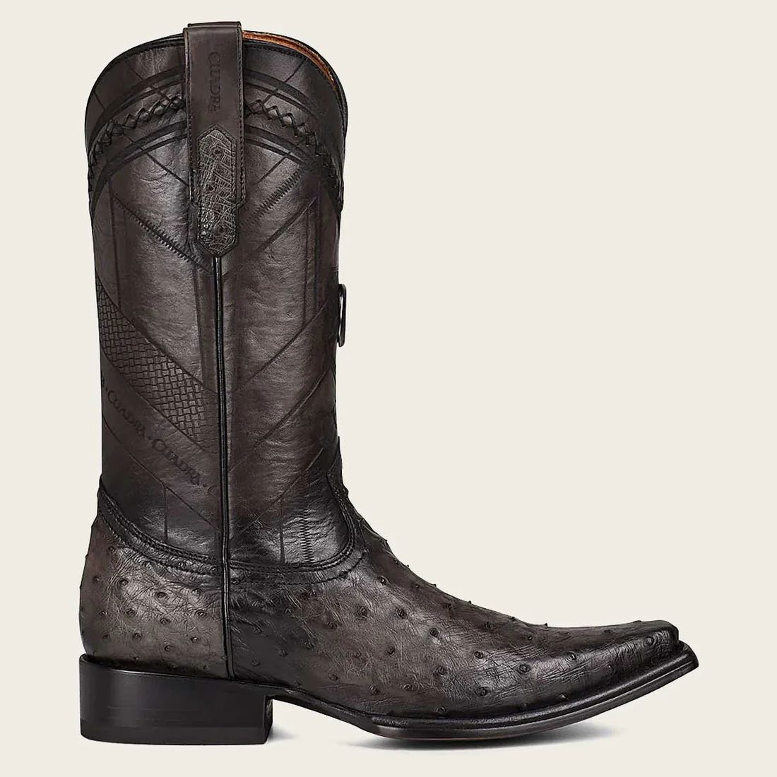 Cuadra | Engraved Grey Exotic Leather Boot-Ostrich - Grey