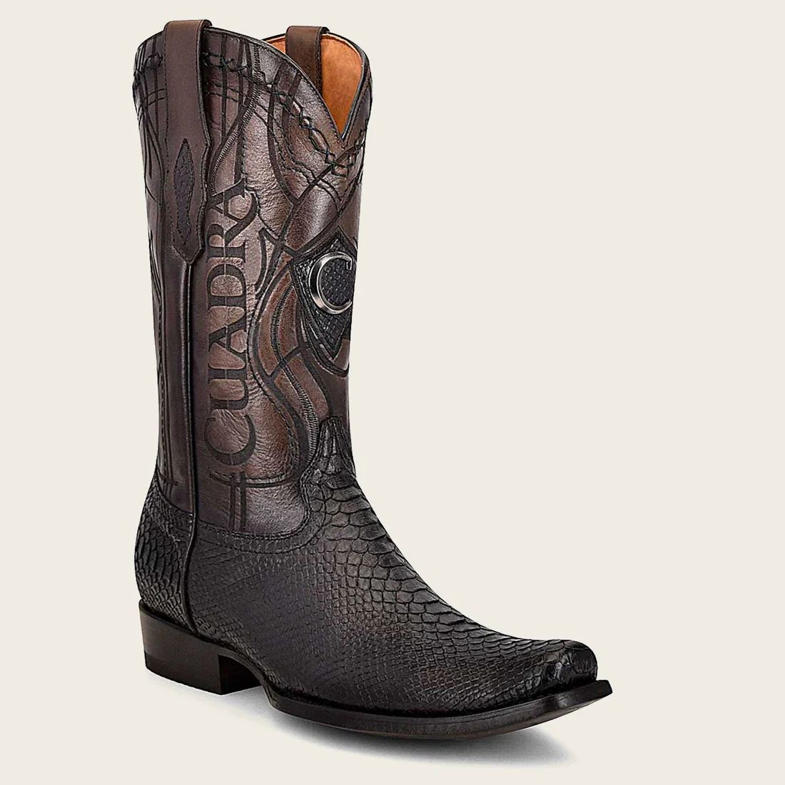 Cuadra | Engraved Black Python Leather Western Boot