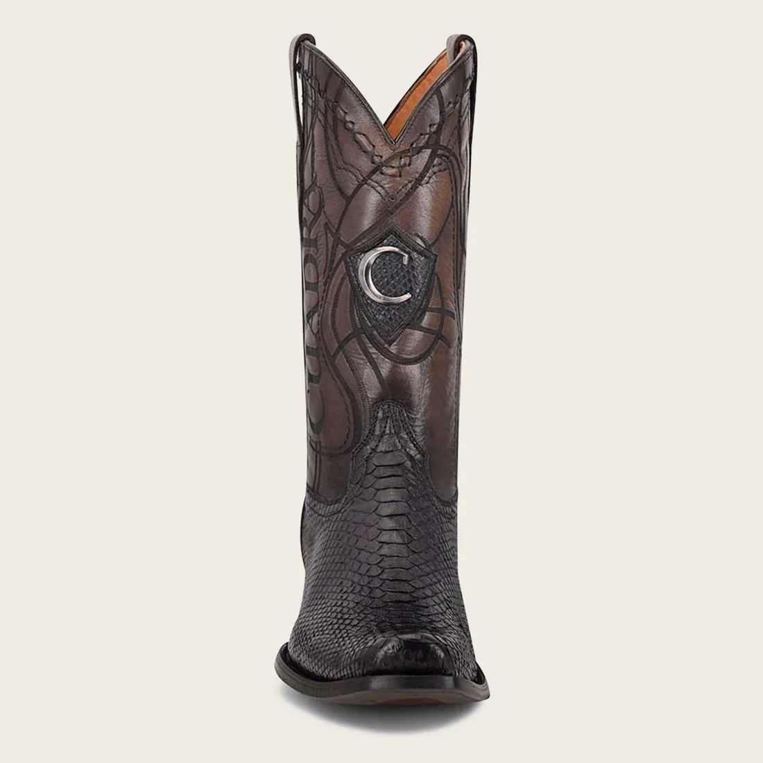 Cuadra | Engraved Black Python Leather Western Boot