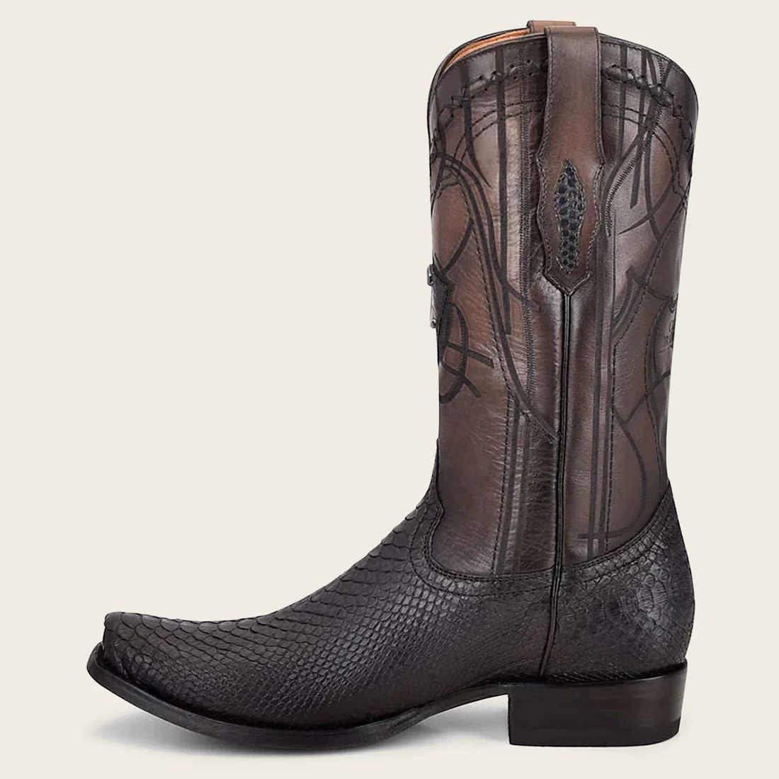 Cuadra | Engraved Black Python Leather Western Boot