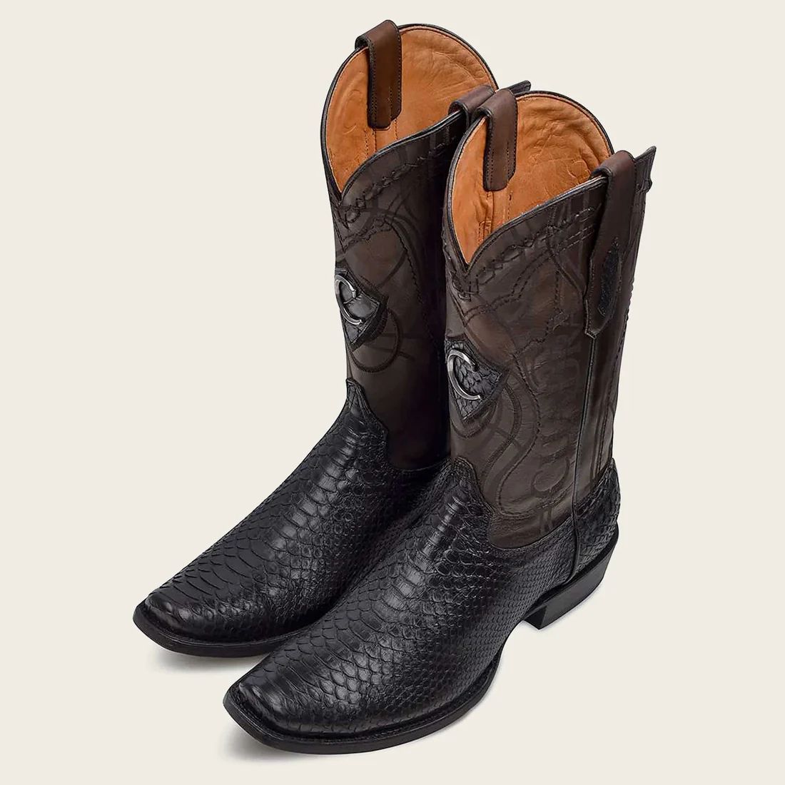 Cuadra | Engraved Black Python Leather Western Boot