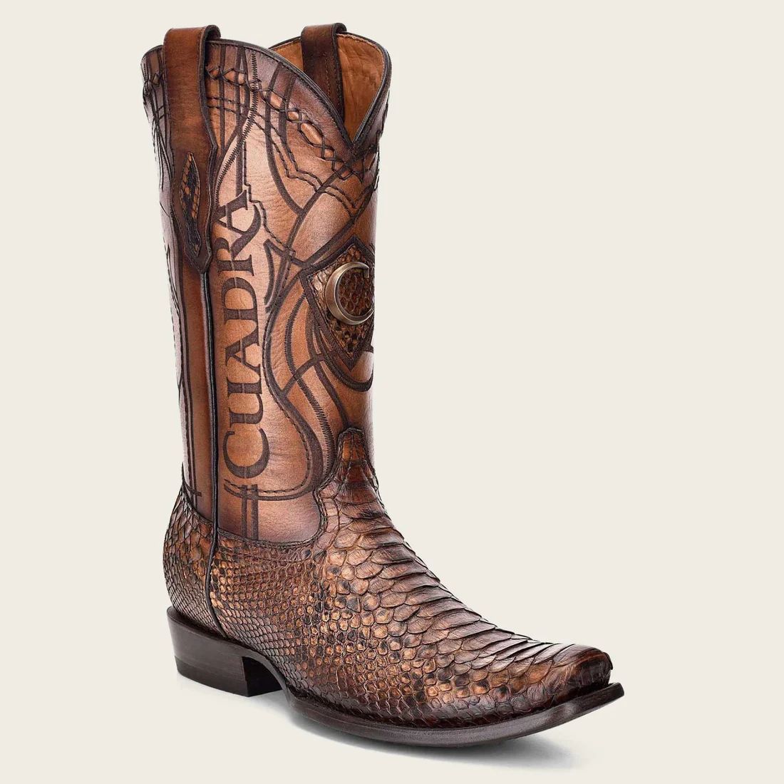 Cuadra | Engraved Honey Python Leather Western Boot