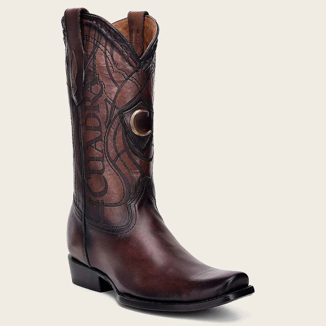 Cuadra | Engraved Brown Leather Western Boot-Bovine - Brown