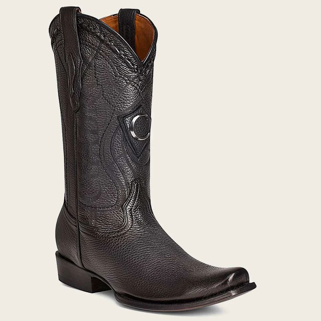 Cuadra | Engraved Black Leather Boot With Metallic Monogram - Click Image to Close