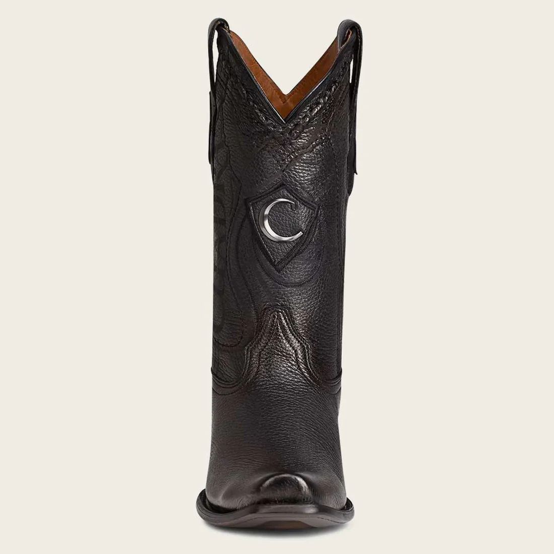 Cuadra | Engraved Black Leather Boot With Metallic Monogram