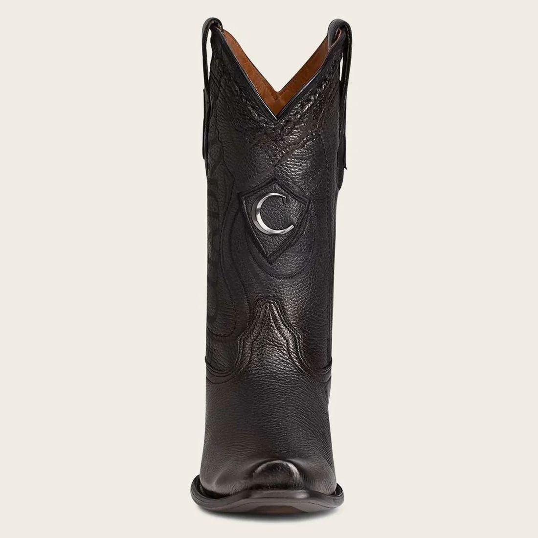 Cuadra | Engraved Black Leather Boot With Metallic Monogram - Click Image to Close