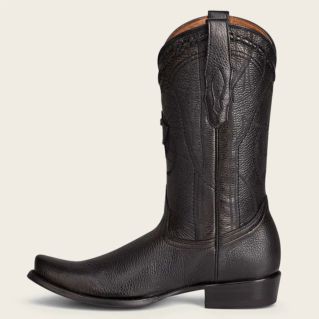 Cuadra | Engraved Black Leather Boot With Metallic Monogram