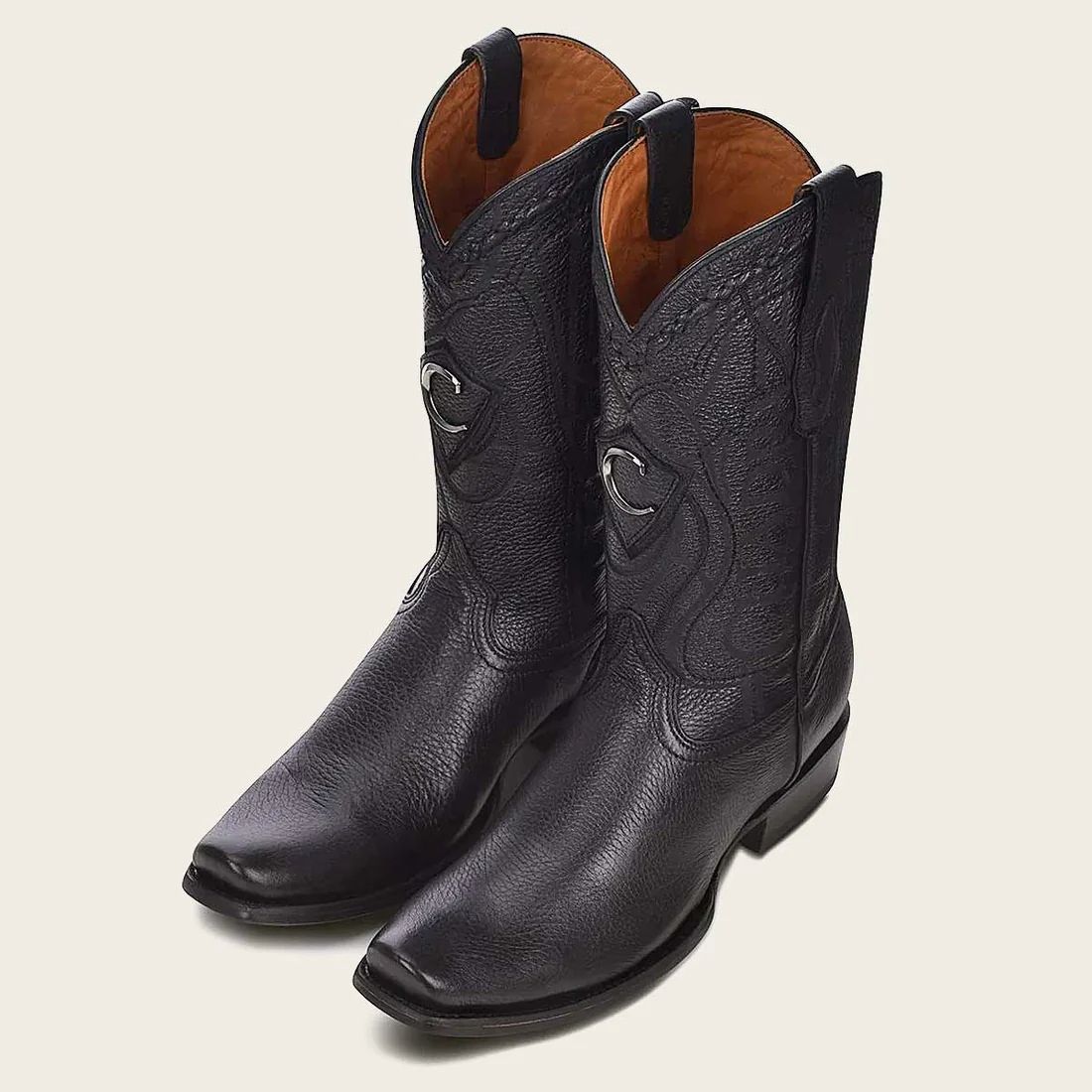 Cuadra | Engraved Black Leather Boot With Metallic Monogram