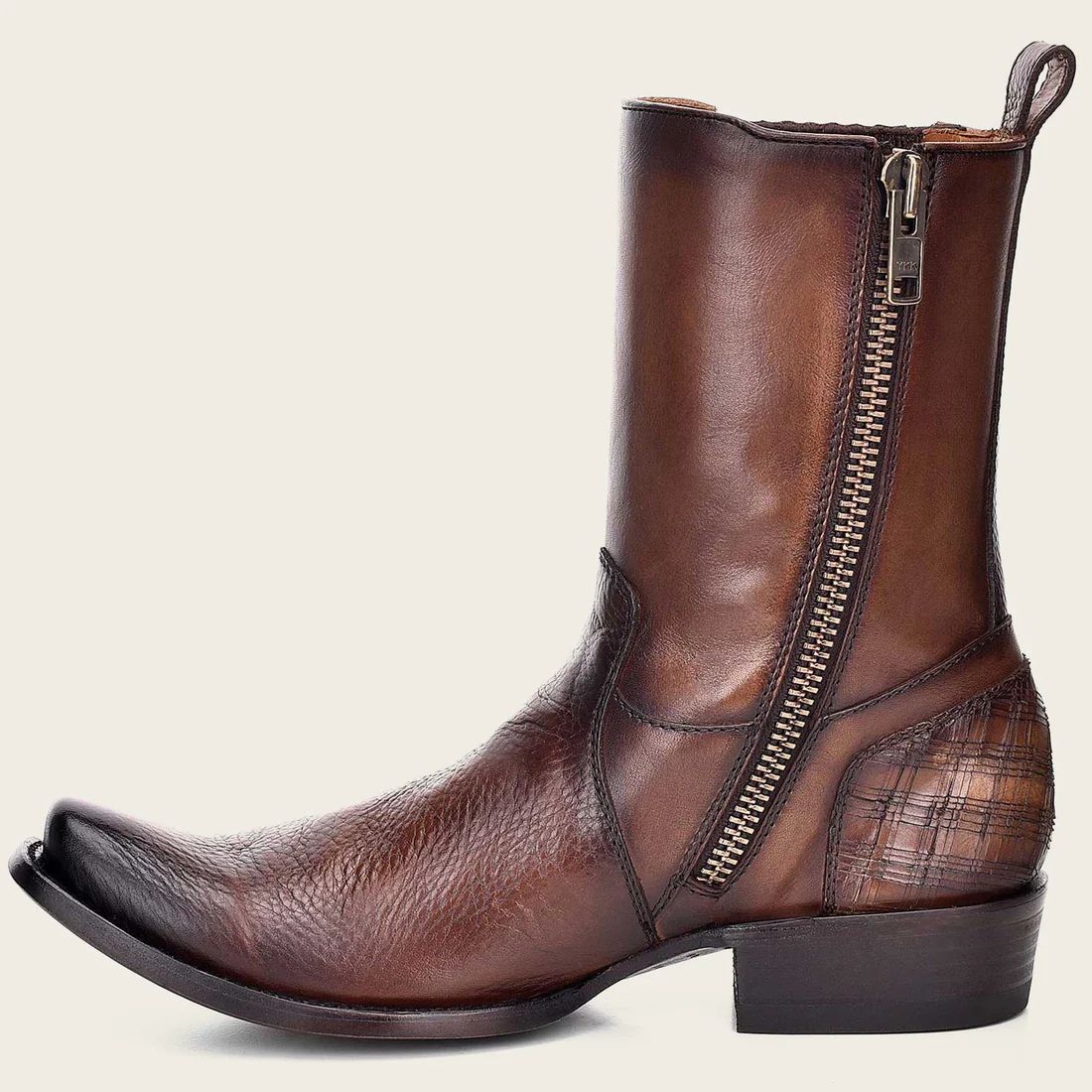 Cuadra | Hand-Painted Brown Leather Laser Cut Detail Boot