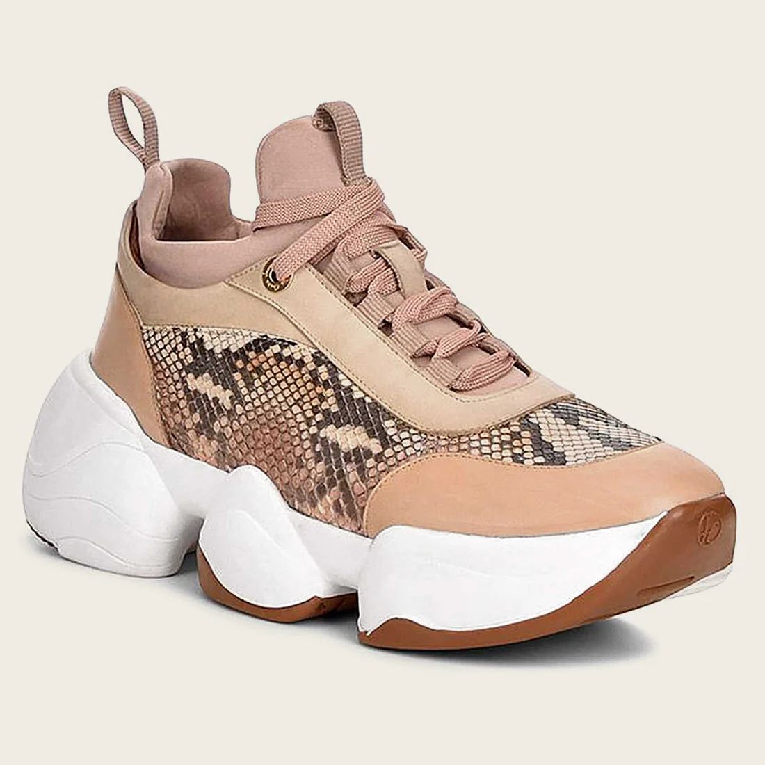 Cuadra | Genuine Python Peach Leather Sneakers