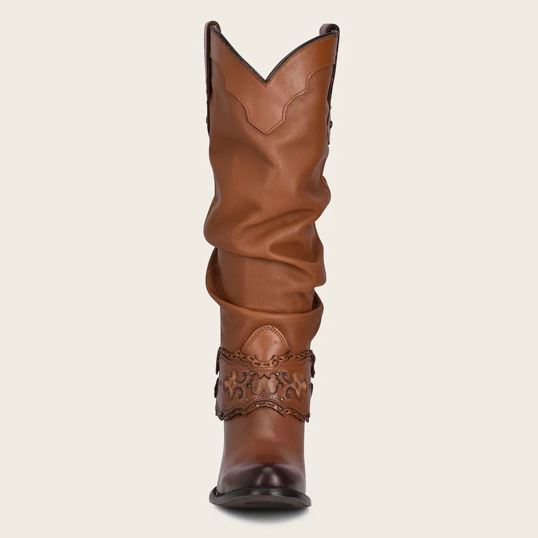 Cuadra | Engraved Honey Leather Tall Boot