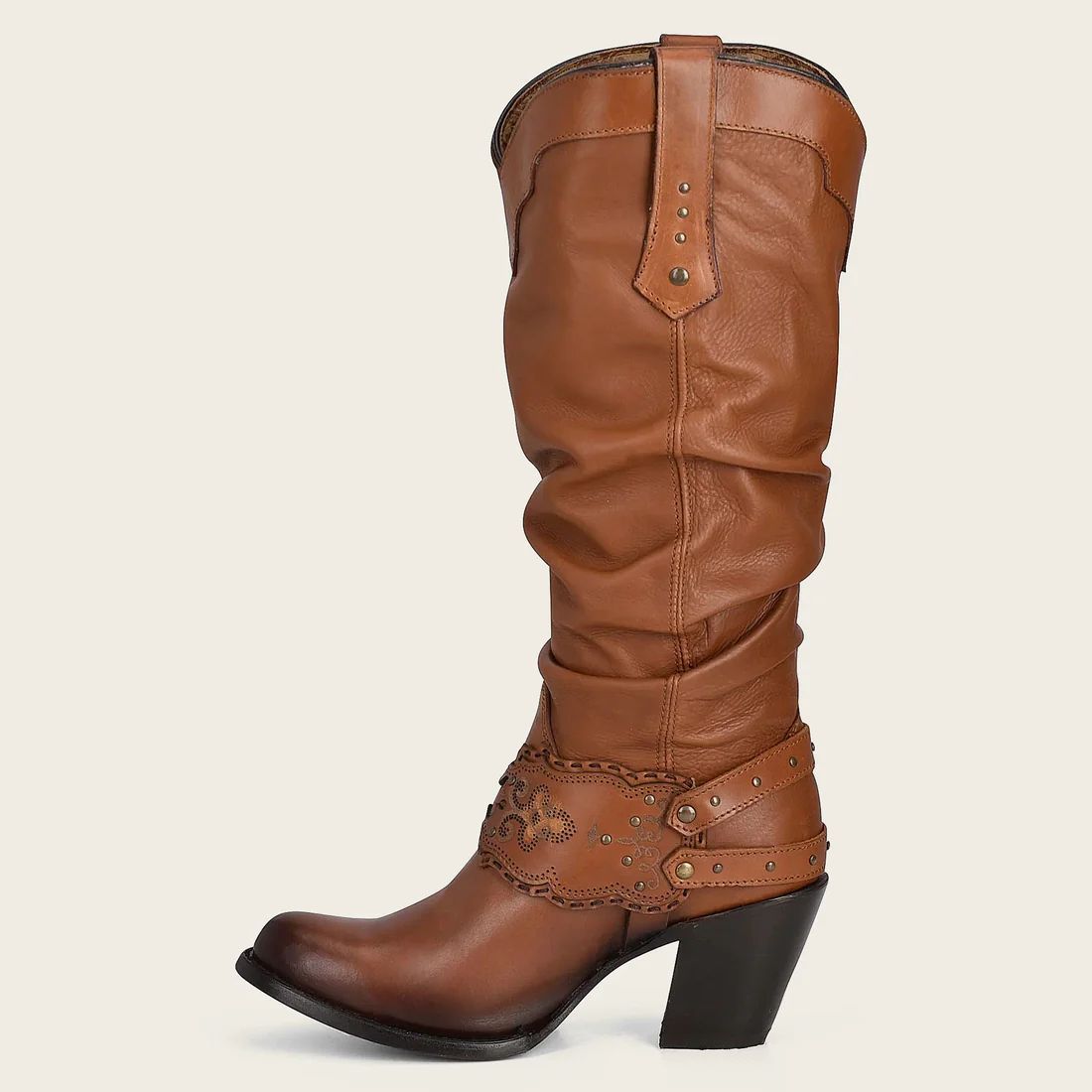 Cuadra | Engraved Honey Leather Tall Boot