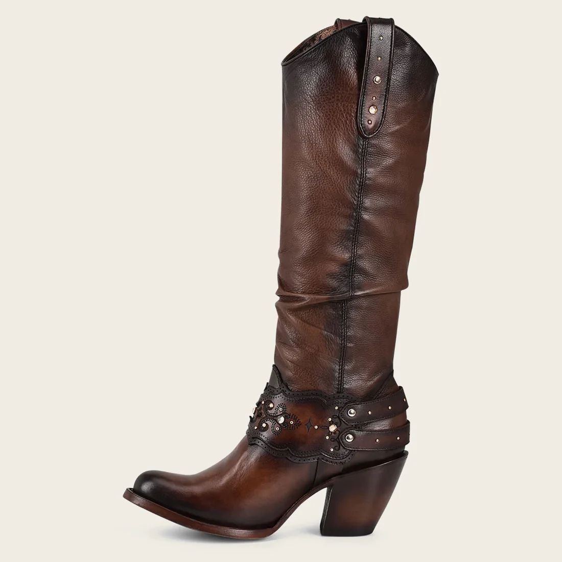 Cuadra | Hand-Painted Brown Leather Boot With Austrian Crystals