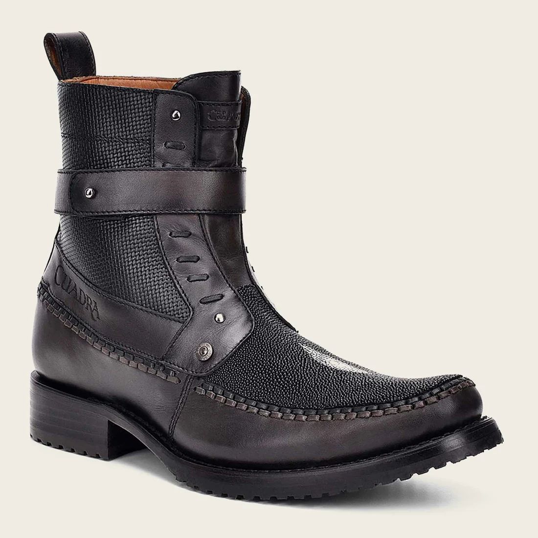 Cuadra | Handwoven Black Leather Boot