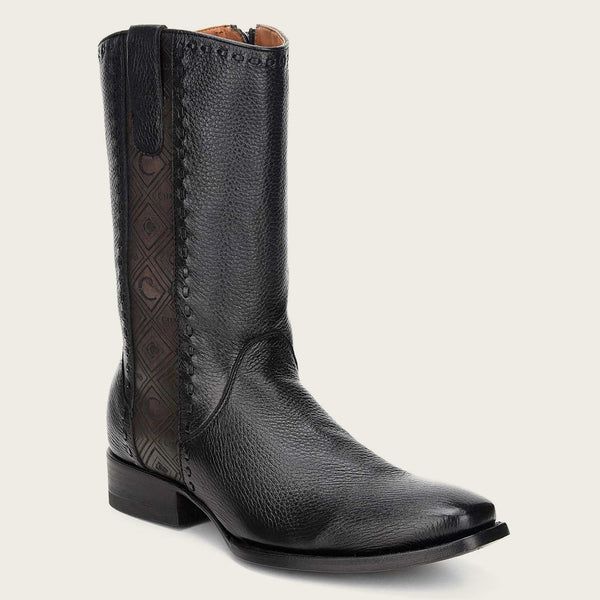 Cuadra | Engraved Black Deer Leather Boot