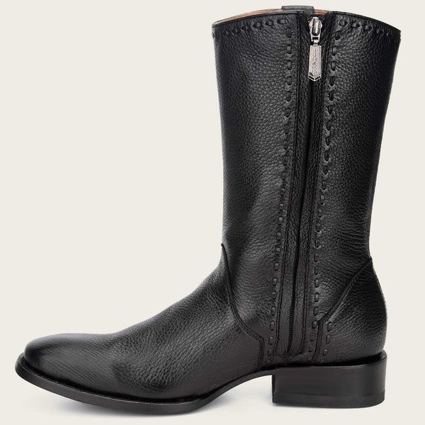 Cuadra | Engraved Black Deer Leather Boot