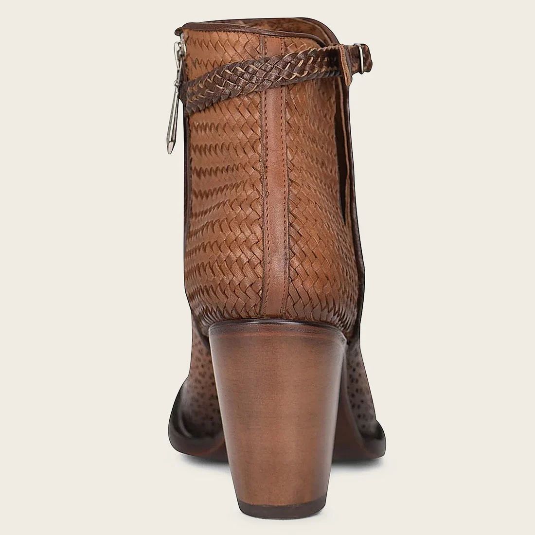 Cuadra | Perforated Brown Leather Bootie With Hand Braided Strap