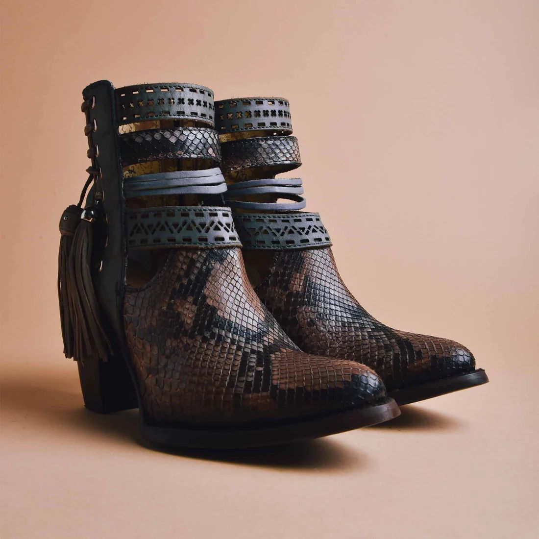 Cuadra | Genuine Python Blue Leather Bootie