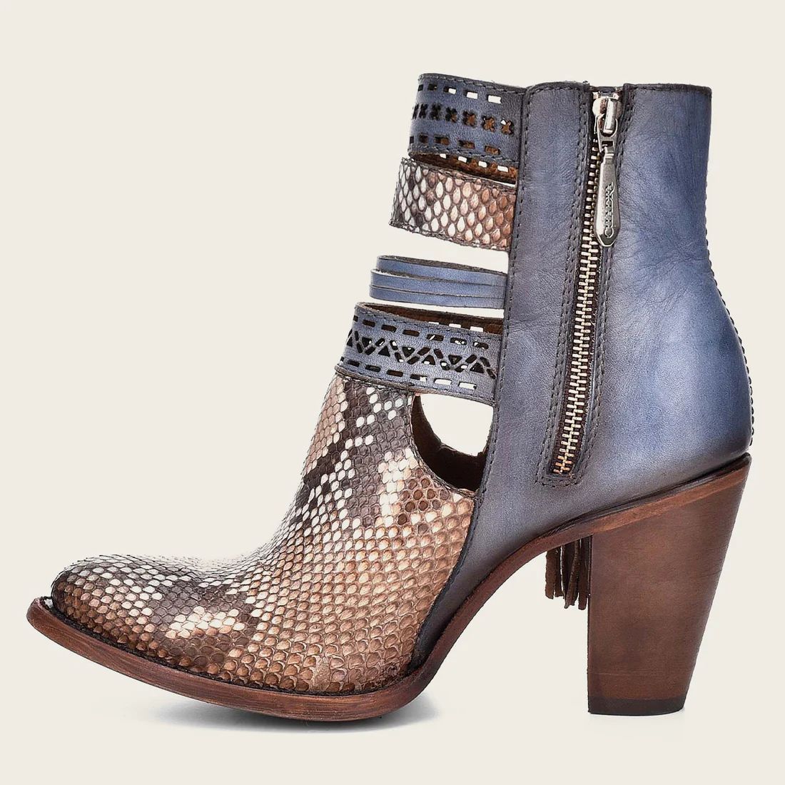 Cuadra | Genuine Python Blue Leather Bootie