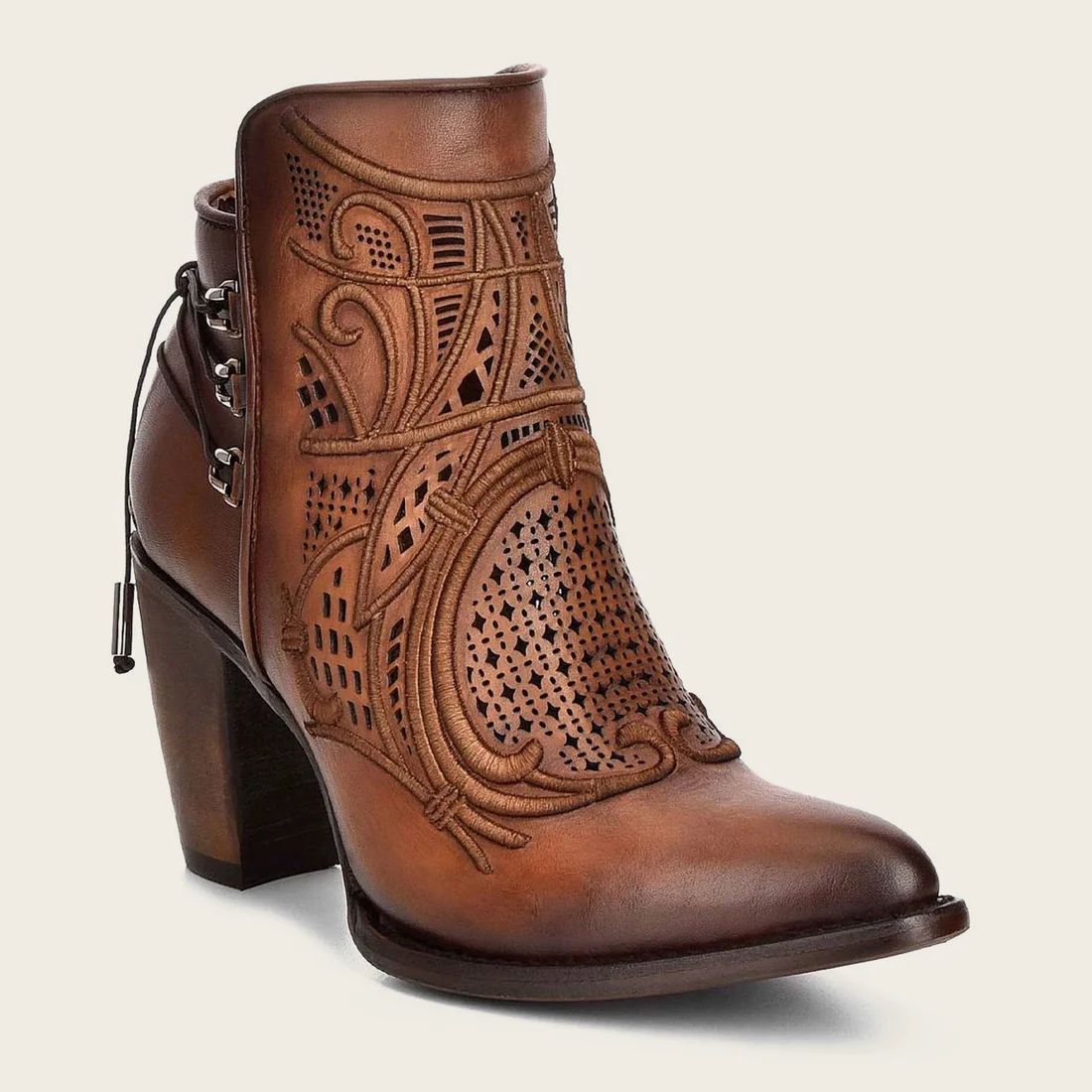 Cuadra | Embroidered Honey Leather Bootie