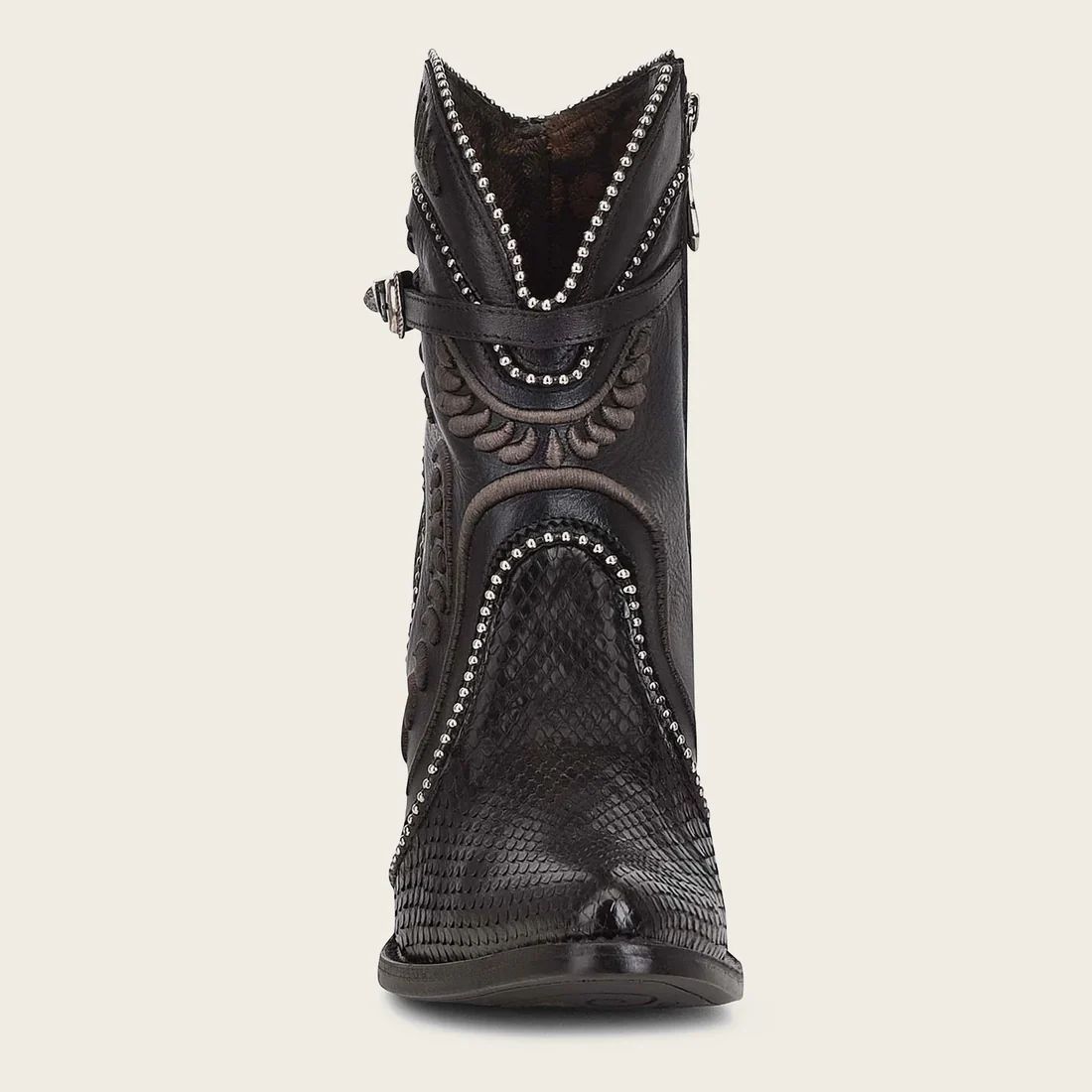 Cuadra | Genuine Python Embroidered Black Leather Bootie