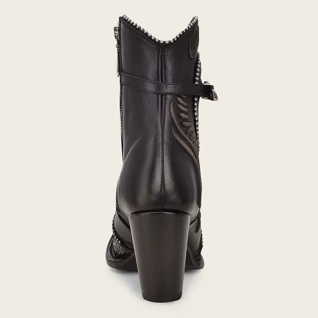 Cuadra | Genuine Python Embroidered Black Leather Bootie