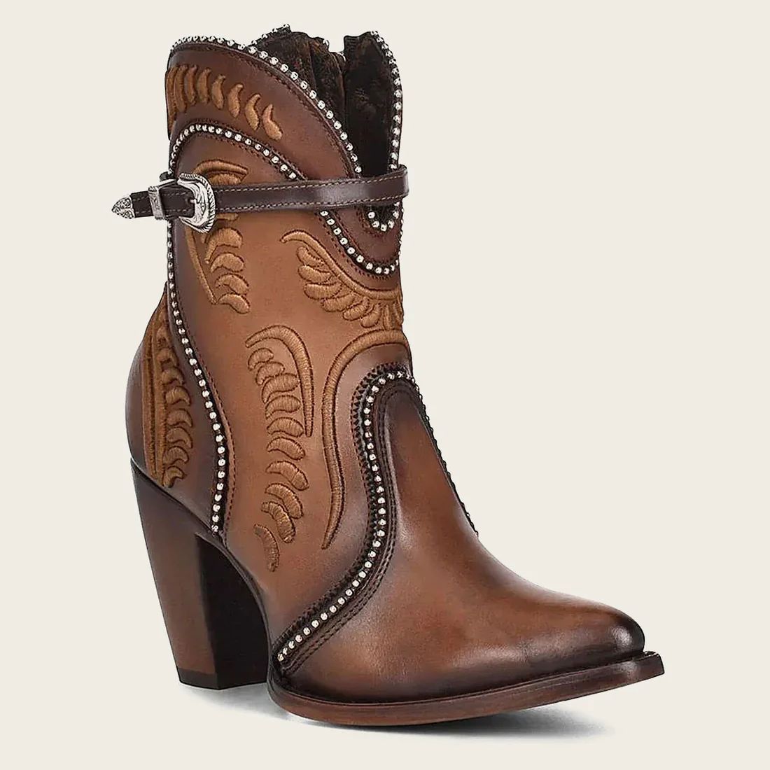 Cuadra | Embroidered Honey Leather Western Bootie-Bovine - Honey