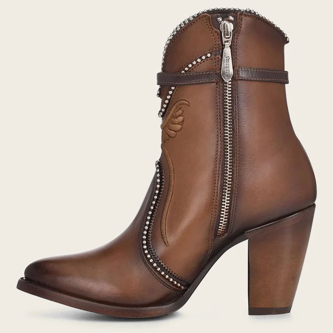 Cuadra | Embroidered Honey Leather Western Bootie-Bovine - Honey