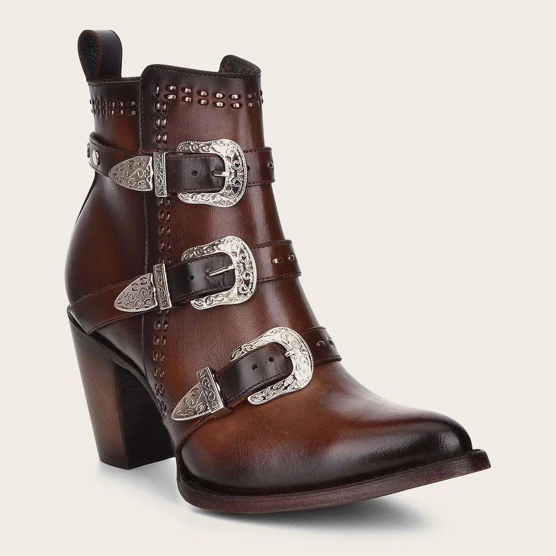 Cuadra | Handwoven Brown Leather Bootie