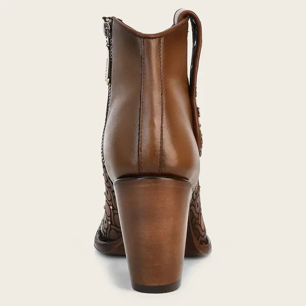 Cuadra | Handwoven Brown Leather Bootie With Austrian Crystals
