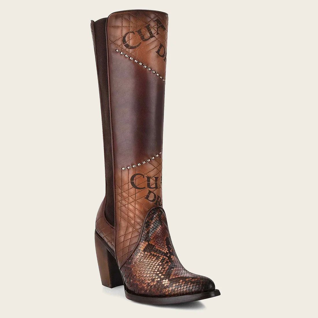 Cuadra | Genuine Python Brown Leather Boot With Laser Engraved Details