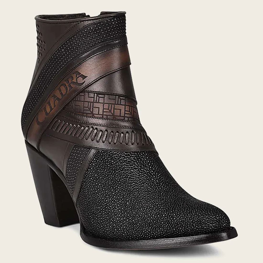 Cuadra | Hand-Painted Exotic Black Stingray Leather Bootie