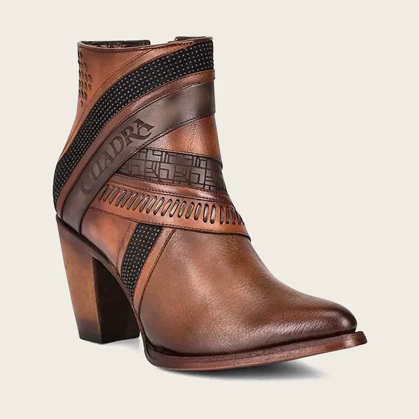 Cuadra | Hand-Painted Brown Leather Ankle Bootie