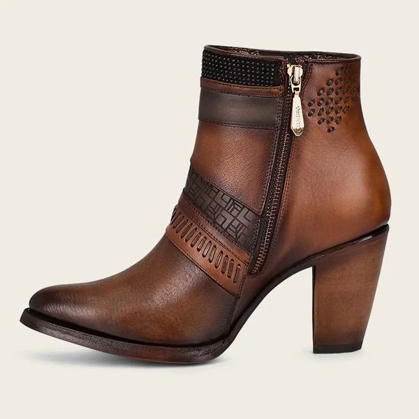 Cuadra | Hand-Painted Brown Leather Ankle Bootie