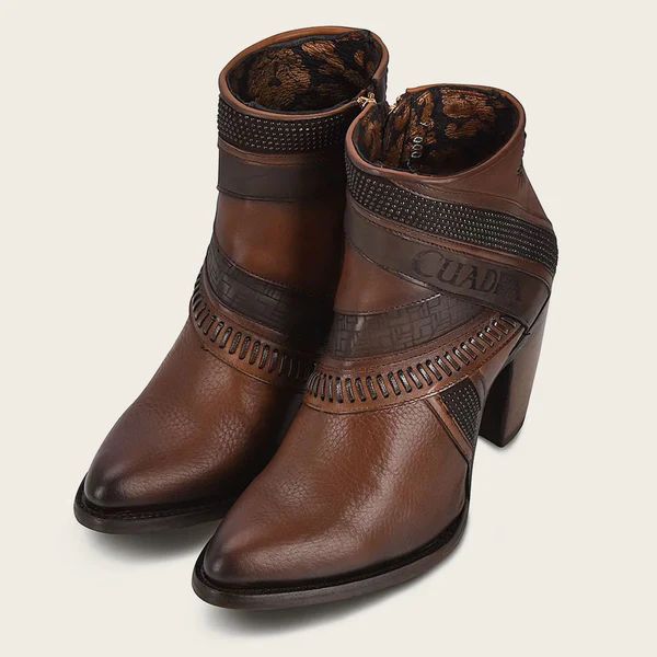 Cuadra | Hand-Painted Brown Leather Ankle Bootie