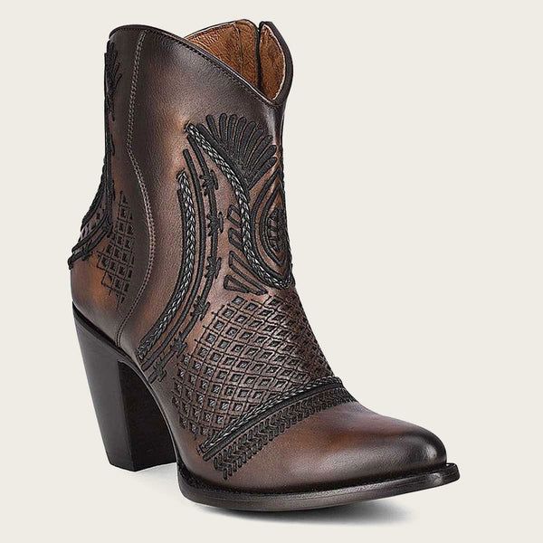 Cuadra | Artisan Embroidered Brown Leather Bootie - Click Image to Close