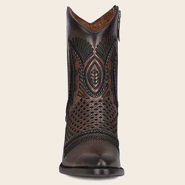 Cuadra | Artisan Embroidered Brown Leather Bootie - Click Image to Close