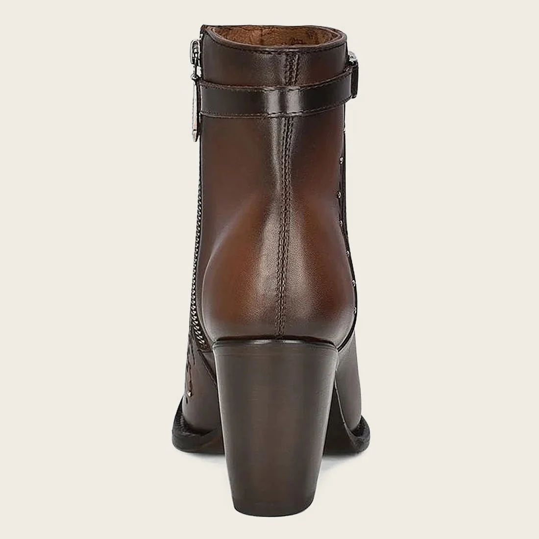 Cuadra | Brown Perforated And Embroidery Bootie With Crystals