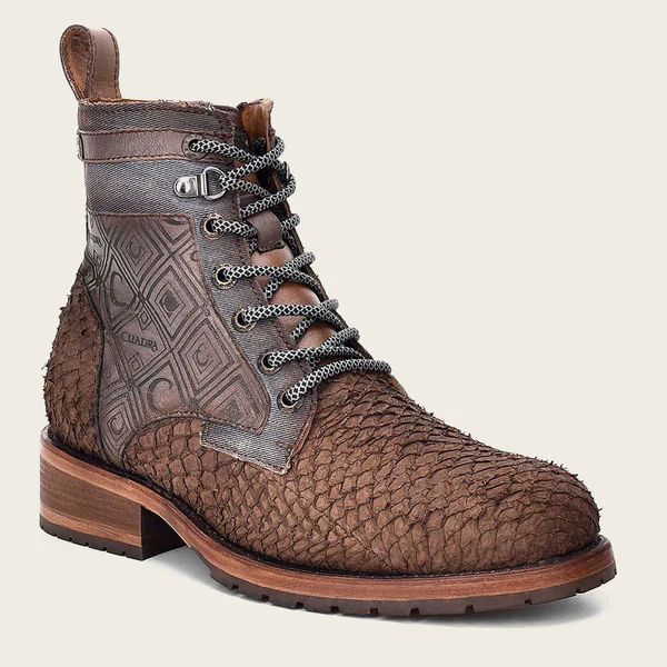 Cuadra | Engraved Brown Poisson Leather Boot