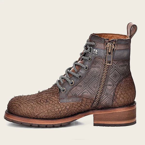 Cuadra | Engraved Brown Poisson Leather Boot