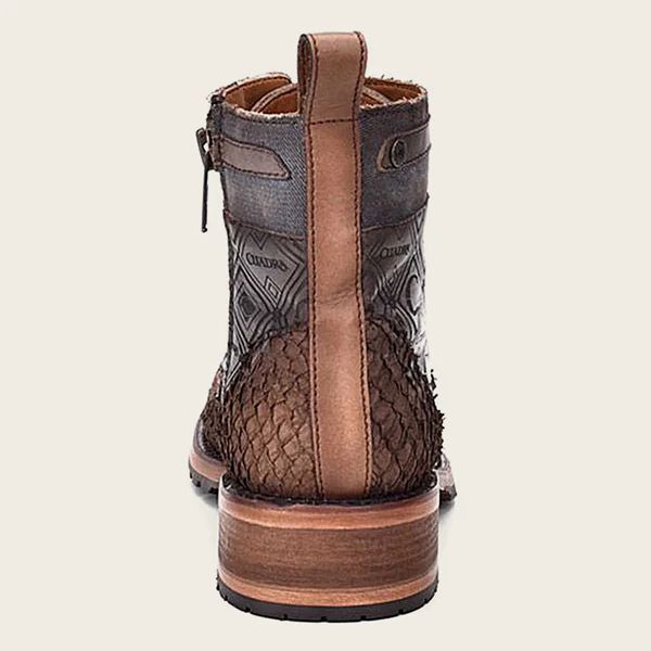 Cuadra | Engraved Brown Poisson Leather Boot