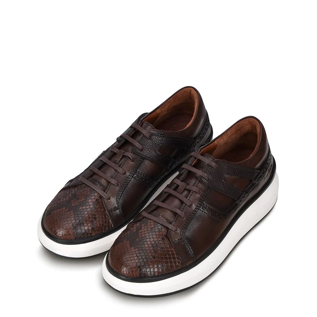 Cuadra | Hand-Painted Python Chocolate Leather Sneakers