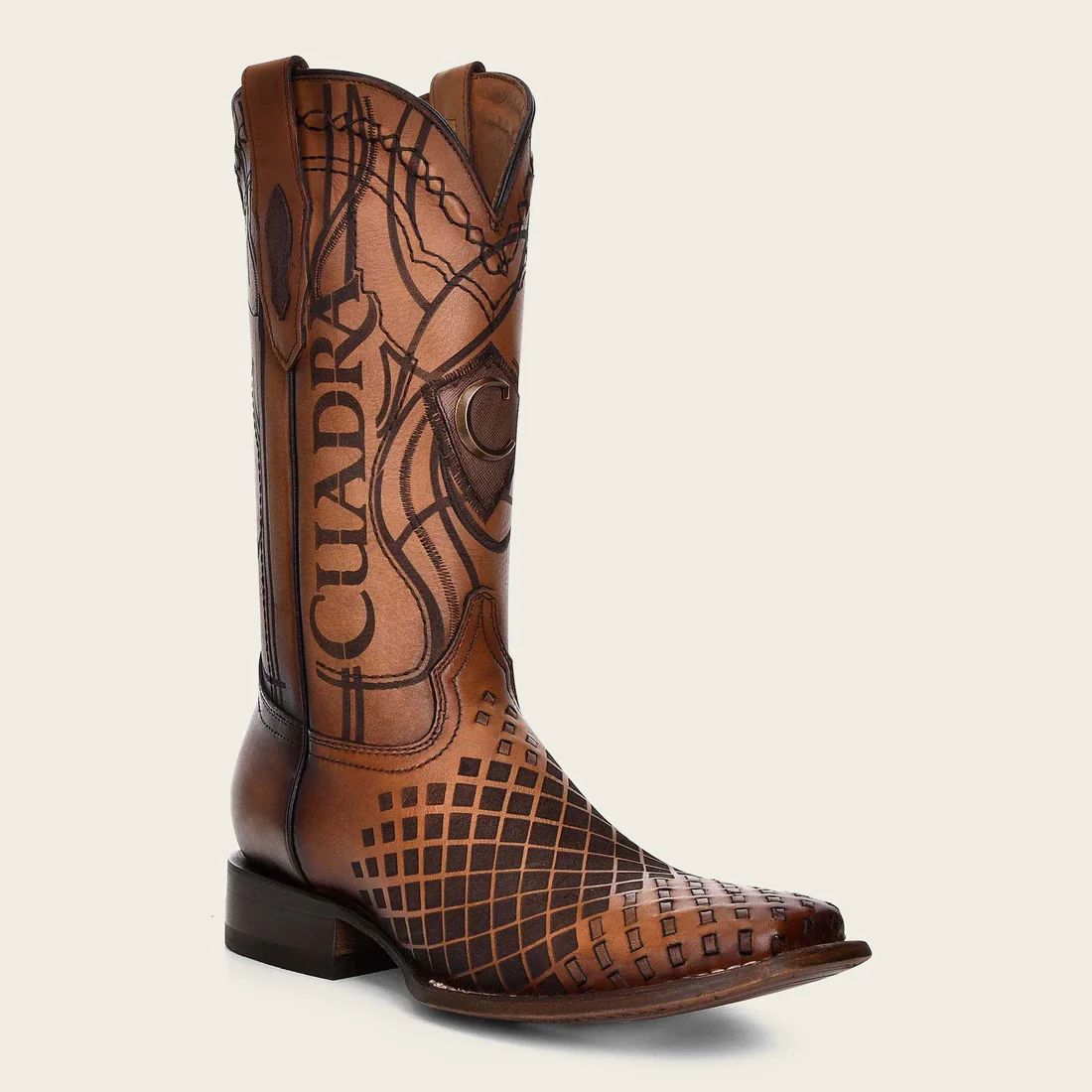 Cuadra | Engraved Honey Leather Western Boot