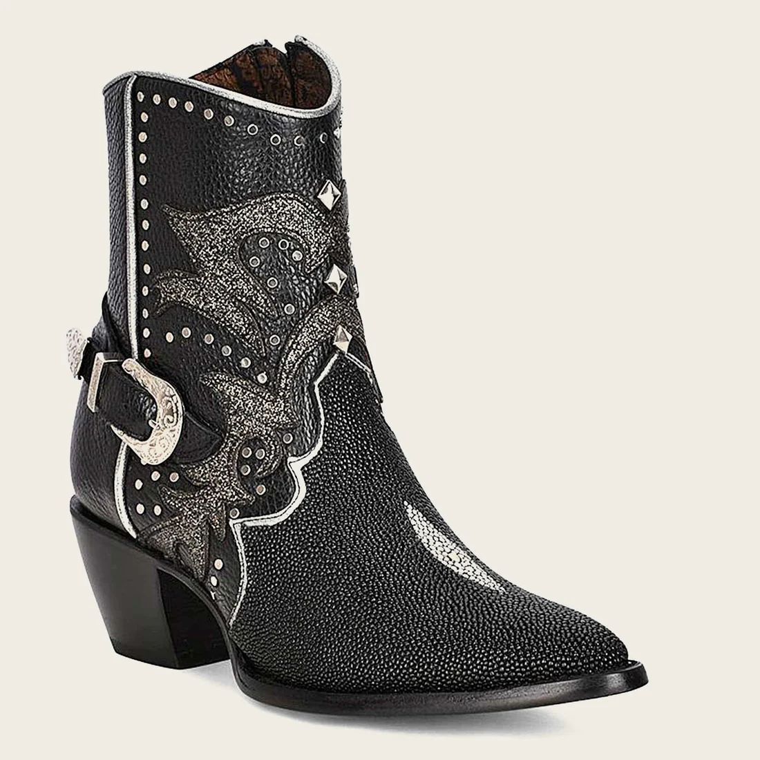 Cuadra | Black Exotic Leather Booties For Women