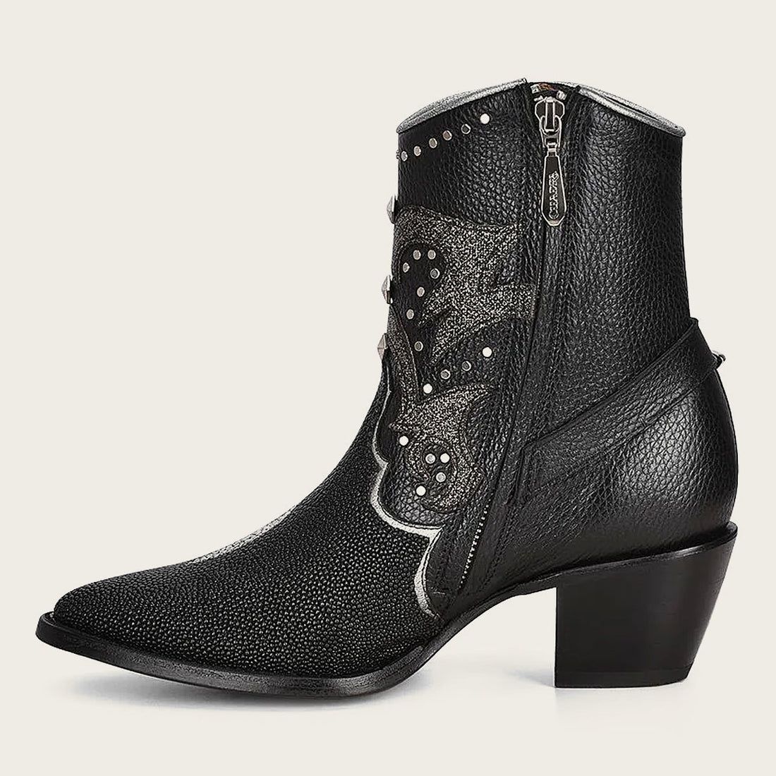 Cuadra | Black Exotic Leather Booties For Women